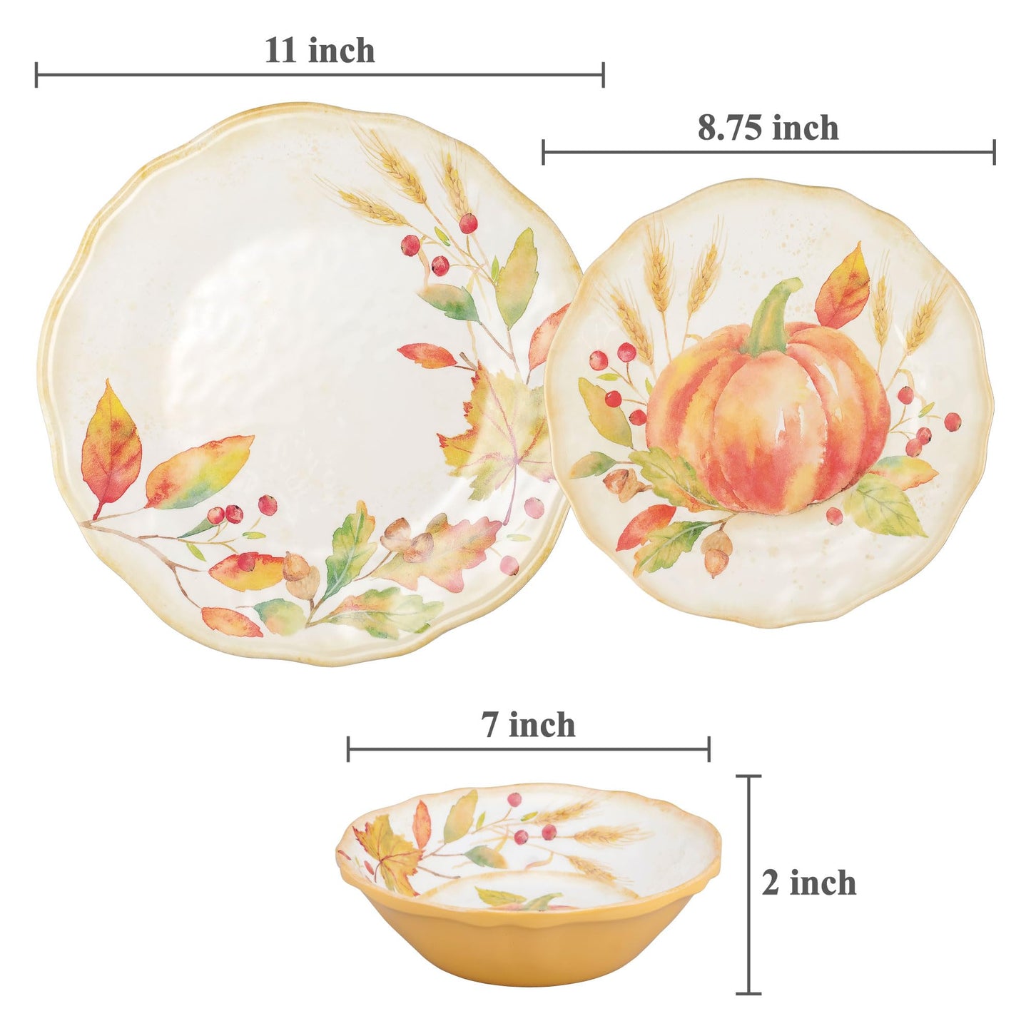 UPware 12 Piece Pumpkin Melamine Dinnerware Sets, Outdoor Dishes Set, Plates and Bowls Sets, Autumn Thanksgiving Decorations, Service for 4, Orange