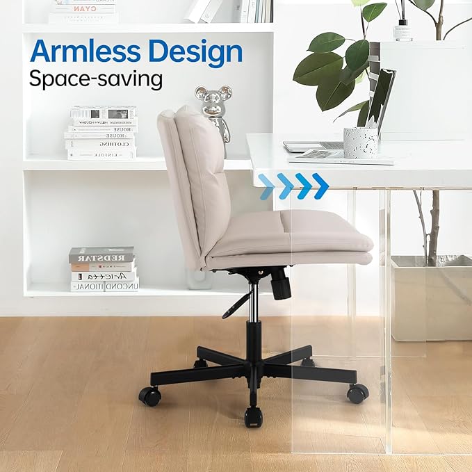 EMIAH Criss Cross Chair with Wheels Home Office Desk Chairs PU-Padded Vanity