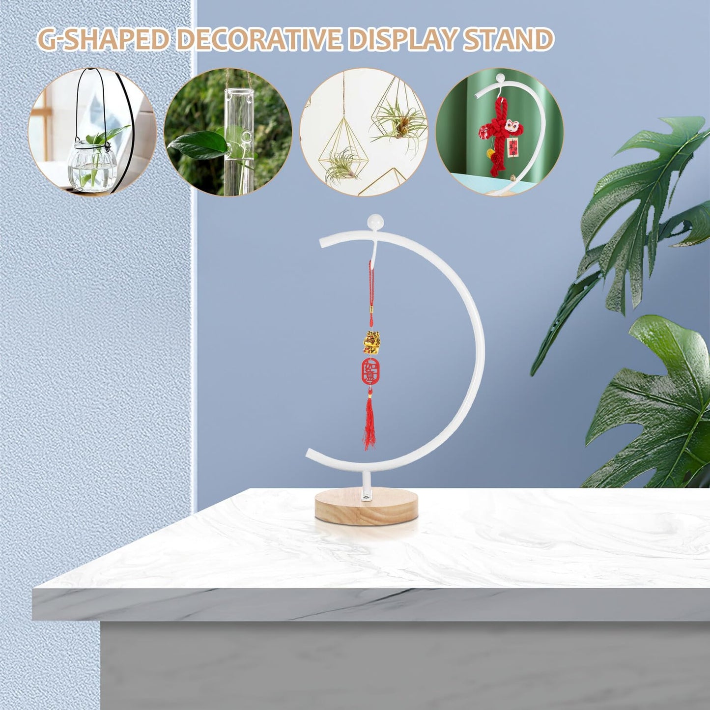 SHINEOFI Ornament Display Stand with Base Iron Hook Rack for Hanging Glass Vase Holder Terrarium Air Plant Holder Stylish Home Decor for Wedding and Office