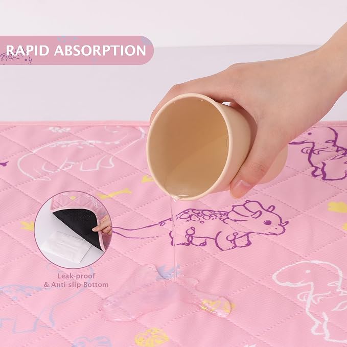 IEUUMLER Washable Pee Pads for Dogs, 2 Pack Non-Slip & Waterproof Pack Whelping Pad, Reusable Washable Puppy Potty Training Pad with Fast Absorbent for Playpen EU007 (Pink Dinosaur, 36"X48"-2pcs)