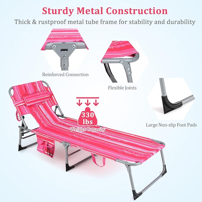 Goplus Tanning Chair, Folding Adjustable Patio Lounge Chair