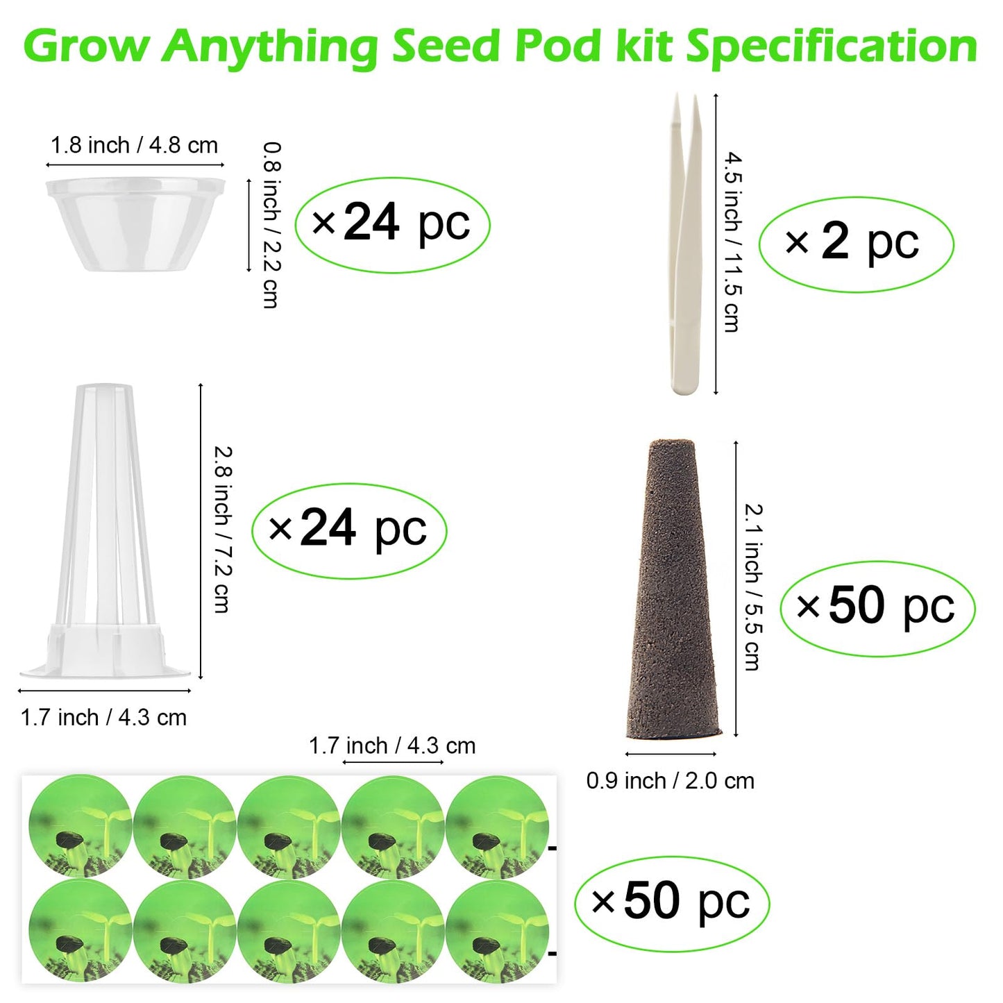 150P Grow Sponges for Hydroponics, Windspeed Grow Anything Seed Pod kit Include 50 Grow Sponges, 24 Grow Baskets, 24 Grow Domes, 50 Pod Labels, 2 Tweezers