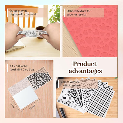 20 Pcs Embossing Folders,Embossing Folders for Card Making,Plastic Paper Card Stencils for Crafts Scrapbook Photo Album DIY,"5.8 x 4.1"(10 Classic + 10 Natural）