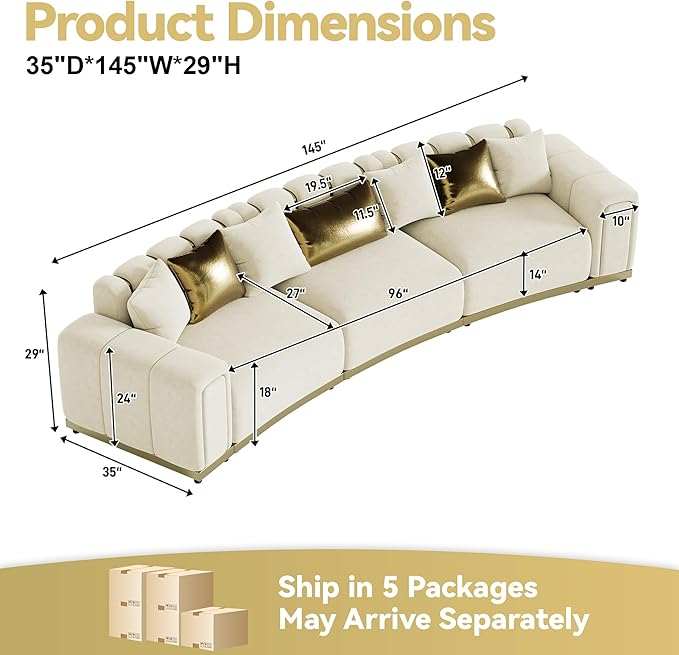 145" Oversized Velvet Chesterfield Sectional Couches