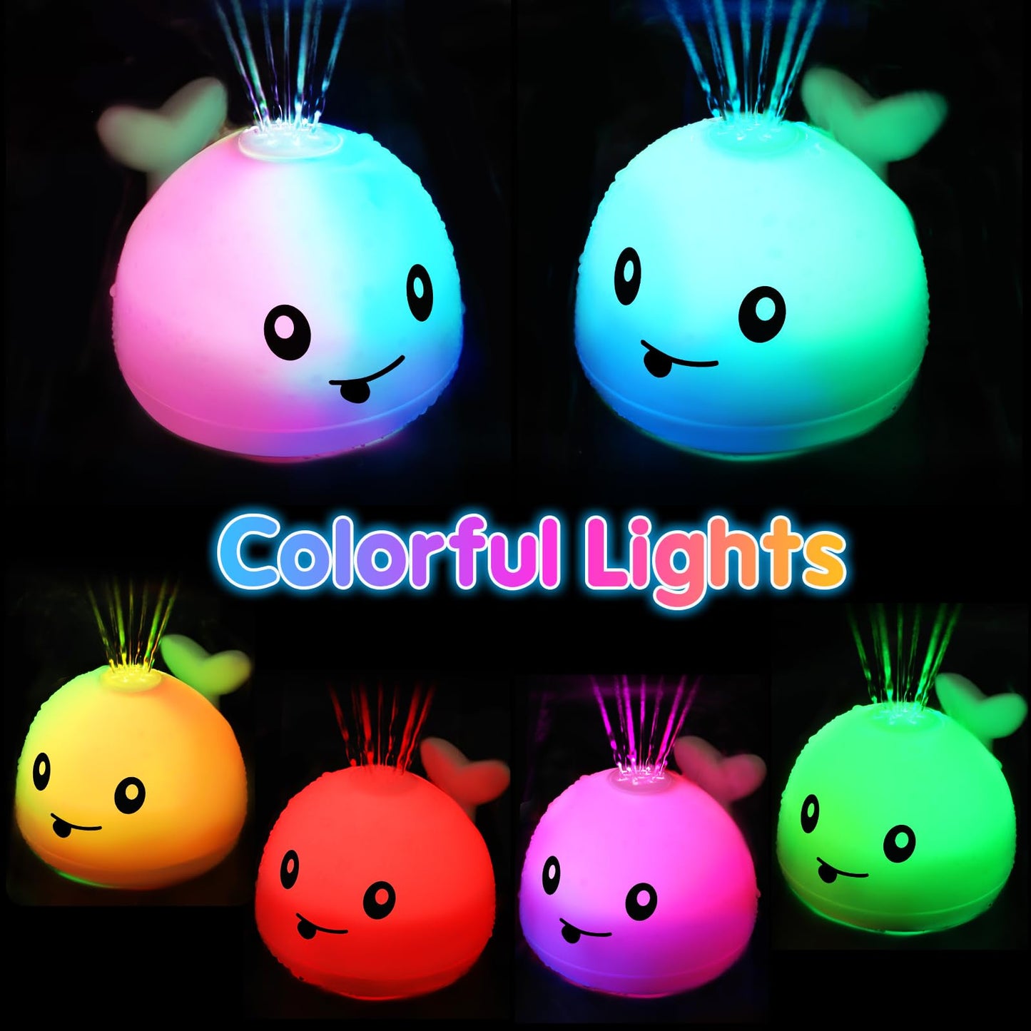 Gigilli Upgraded Baby Bath Toys, Rechargeable Light Up Bath Toys for Kids 1-3, Baby 6-12 12-18 Months Whale Bath Toy Sprinkler, Fountain Bathtub Toys Toddler Newborn Birthday Gifts