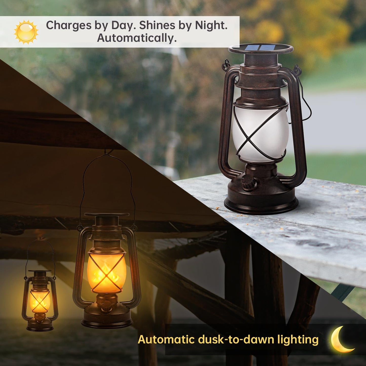 Solar Lantern Outdoor Hanging Solar Lights Dancing Flame Led Waterproof Camping Lamps, Landscape Decor for Table Patio Garden Yard Pathway Porch 2 Pack