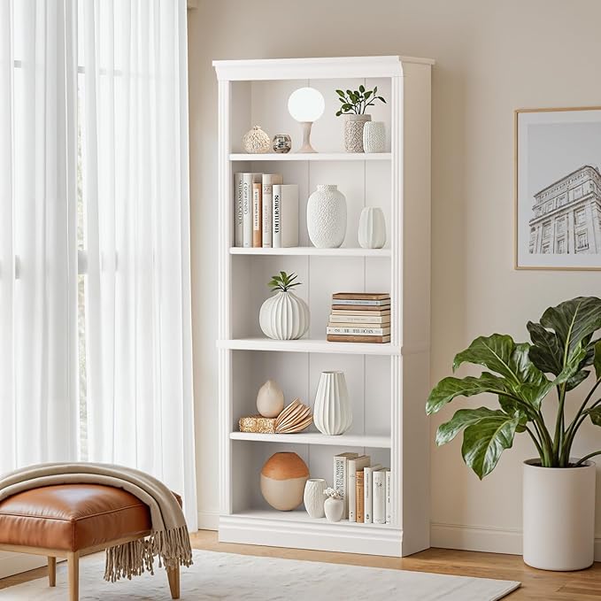 Furniwell Bookcase Bookshelves, 5-Shelf Tall Bookcase 71" Wood Open Display