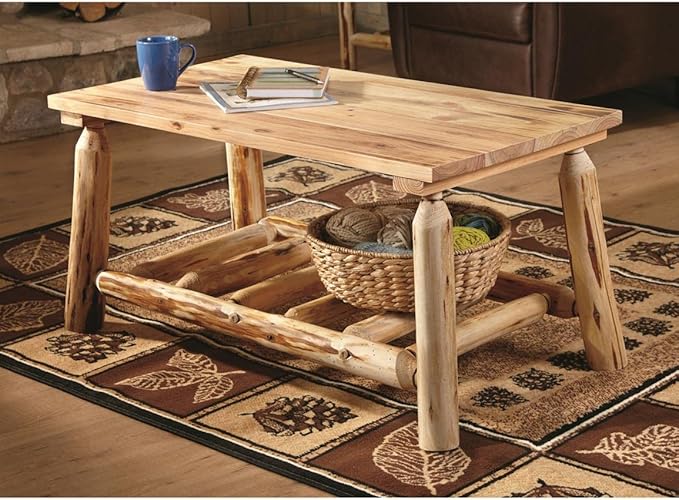 CASTLECREEK Log Coffee Table, Rustic Natural Weathered Look Wooden Rectangular