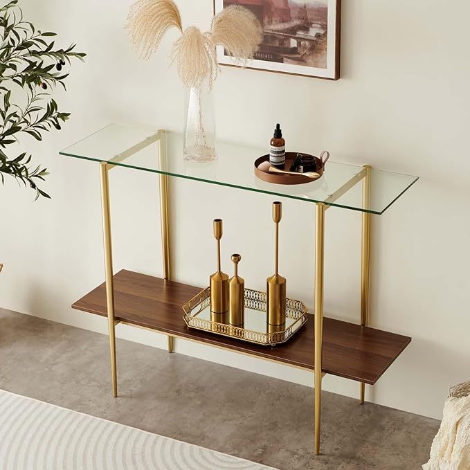 LumFurn Glass Console Table for Living Room, Foyer & Entrance, 2-Tiers