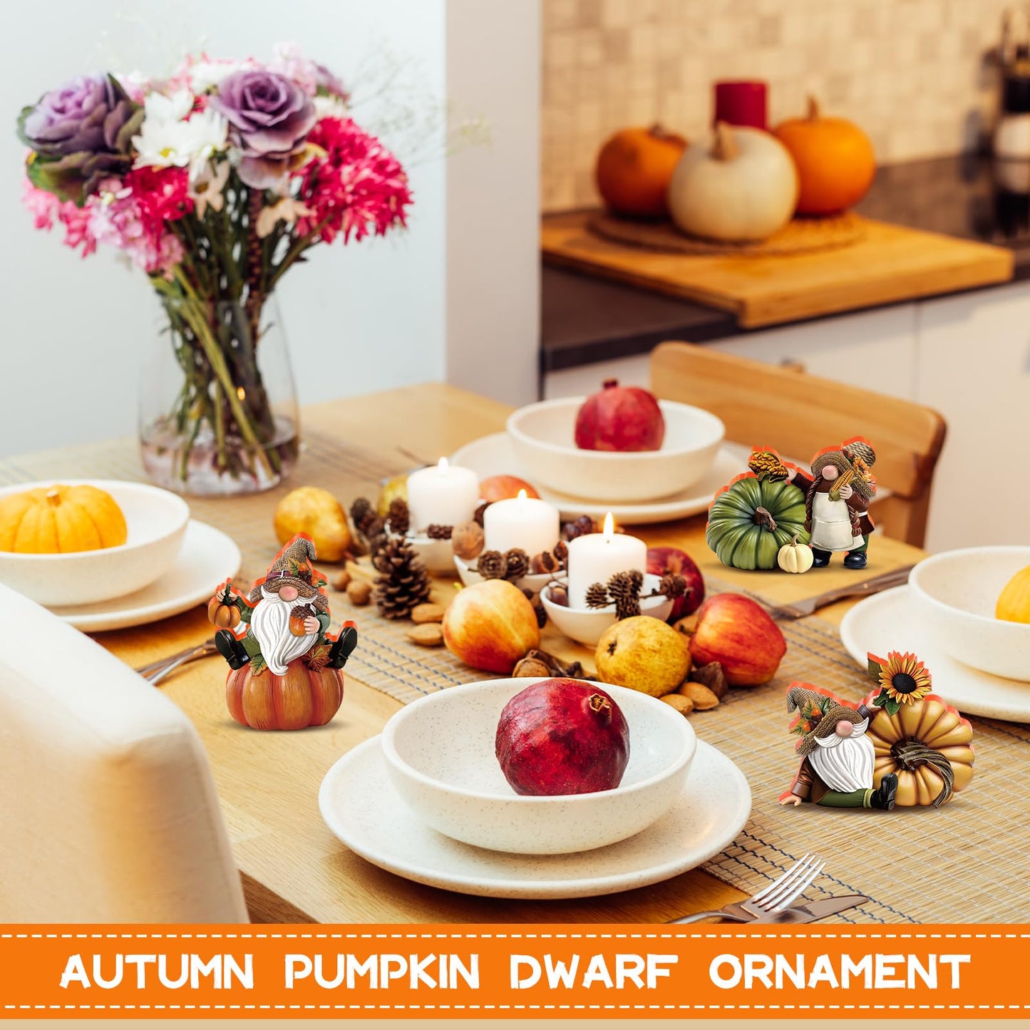 DoubleFill 3 Pcs Thanksgiving Gnome Figurines Fall Gnome Decor Fall Pumpkin Figurines Bulk Wooden Harvest Autumn Figurine Decorations for Thanksgiving Gifts Party Home Table Decor