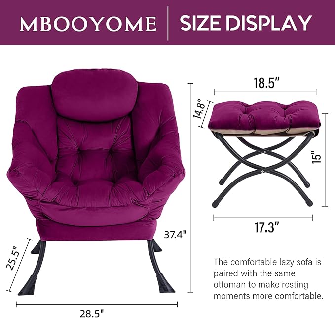 MBOOYOME Lazy Chair with Folding Ottoman, Modern Accent Armchair with Armrests