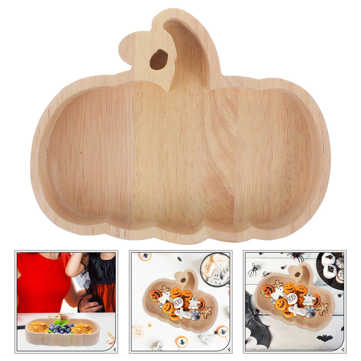 GLEAVI Halloween Pumpkin Plate Wood Serving Tray for Snacks Candy Dessert Tableware Seasonal Party Decor