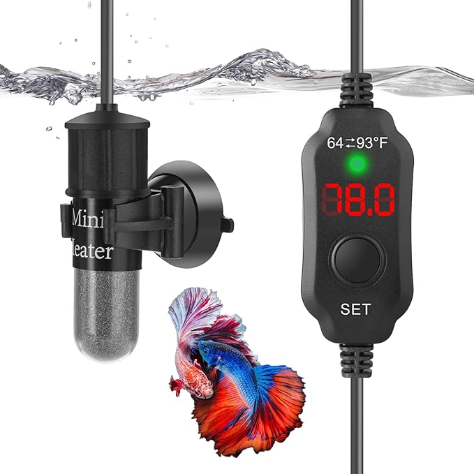 10W Mini Aquarium Heater for 1-2 Gallon Tanks | Submersible Fish Tank Heater with Digital Thermostat, Dry-Run & Overheat Protection, Memory Function