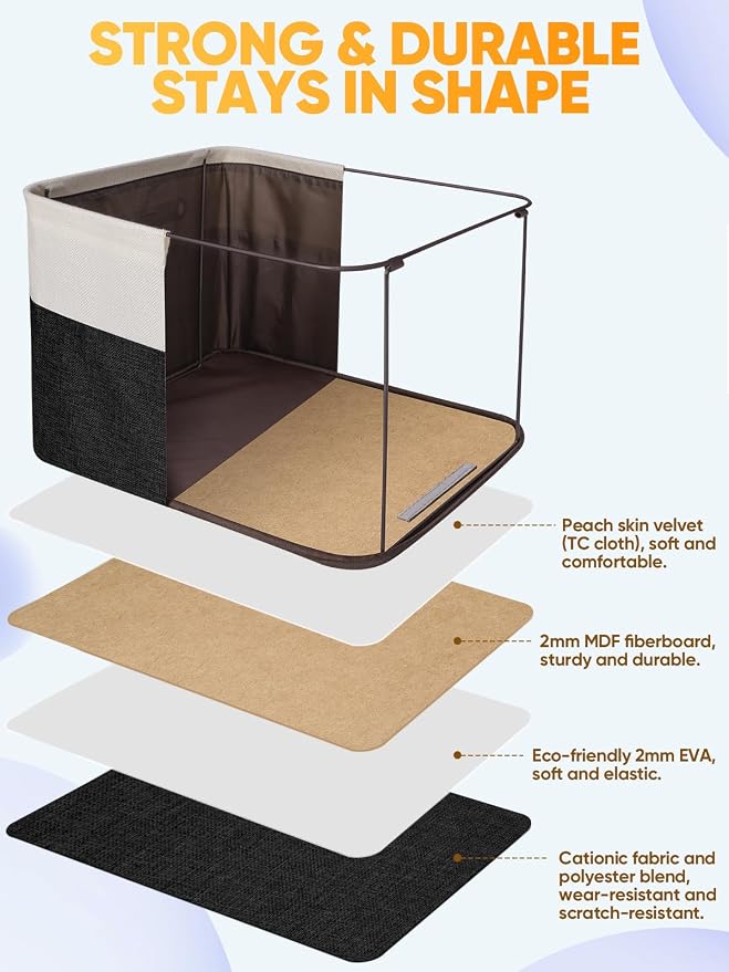 BALEINE 3 Pack Fabric Closet Storage Bins for Shelves, Linen Closet Organizers and Storage, Decorative Baskets for Organizing, Shelf, Clothes, Home, Office (Black, 17''x13''x10.5'')