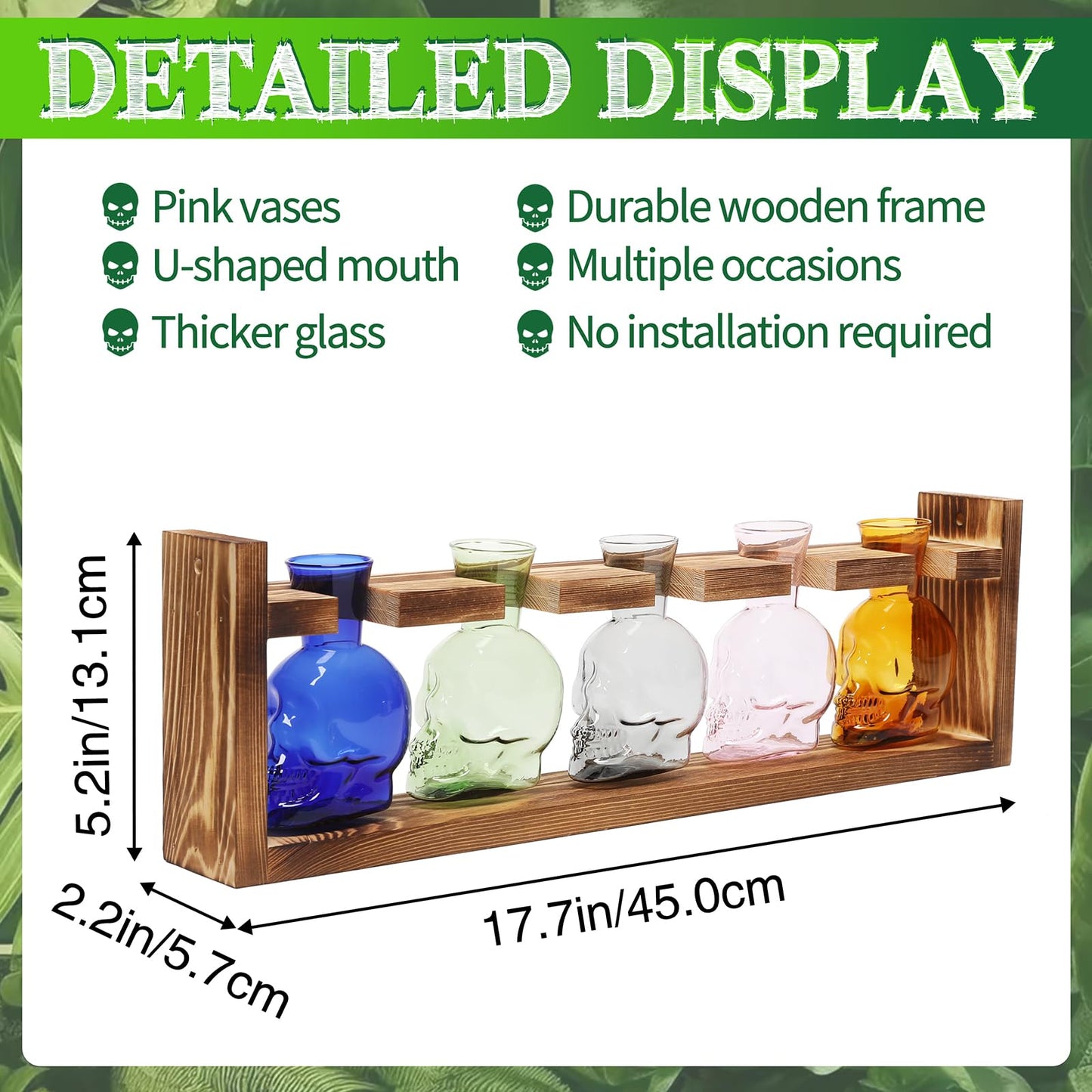 Plant Terrarium Propagation Stations Halloween Skull Planter Vase Skulls Decor with Wooden Stand Gife for Father - 5 Vases