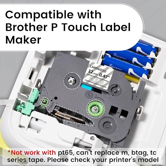 12mm 1/2" Laminated White on Clear Label Tape Tze-135 Compatible with Brother PTouch Label Maker PT D210 D200 H110, 0.47" x 26.2', 3-Pack tz Label Refill