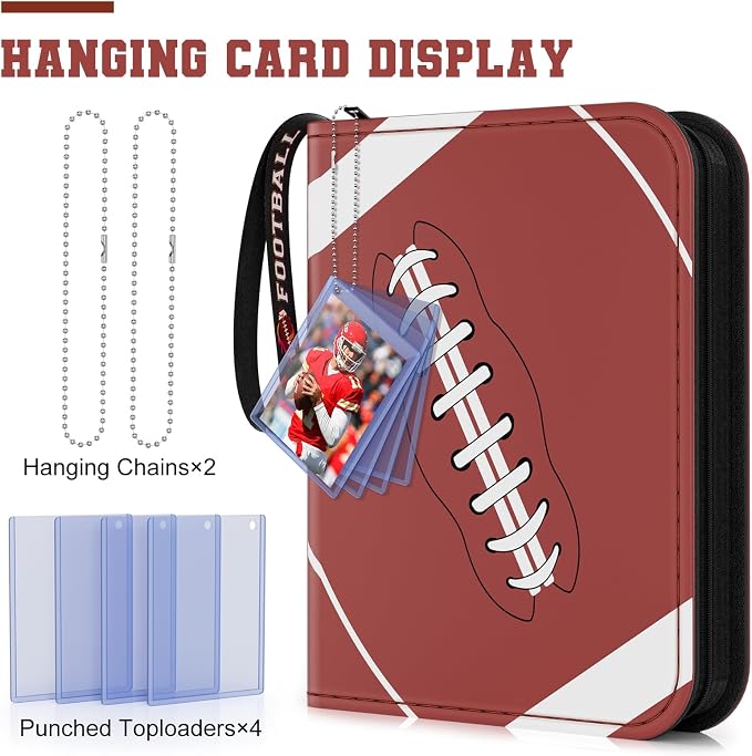 Mlikero 440 Pockets Football Card Binder, Sports Card Binder with Card Display Design, Premium Card Ablums with Sports Pattern Wristband Fit for Football Cards 2026
