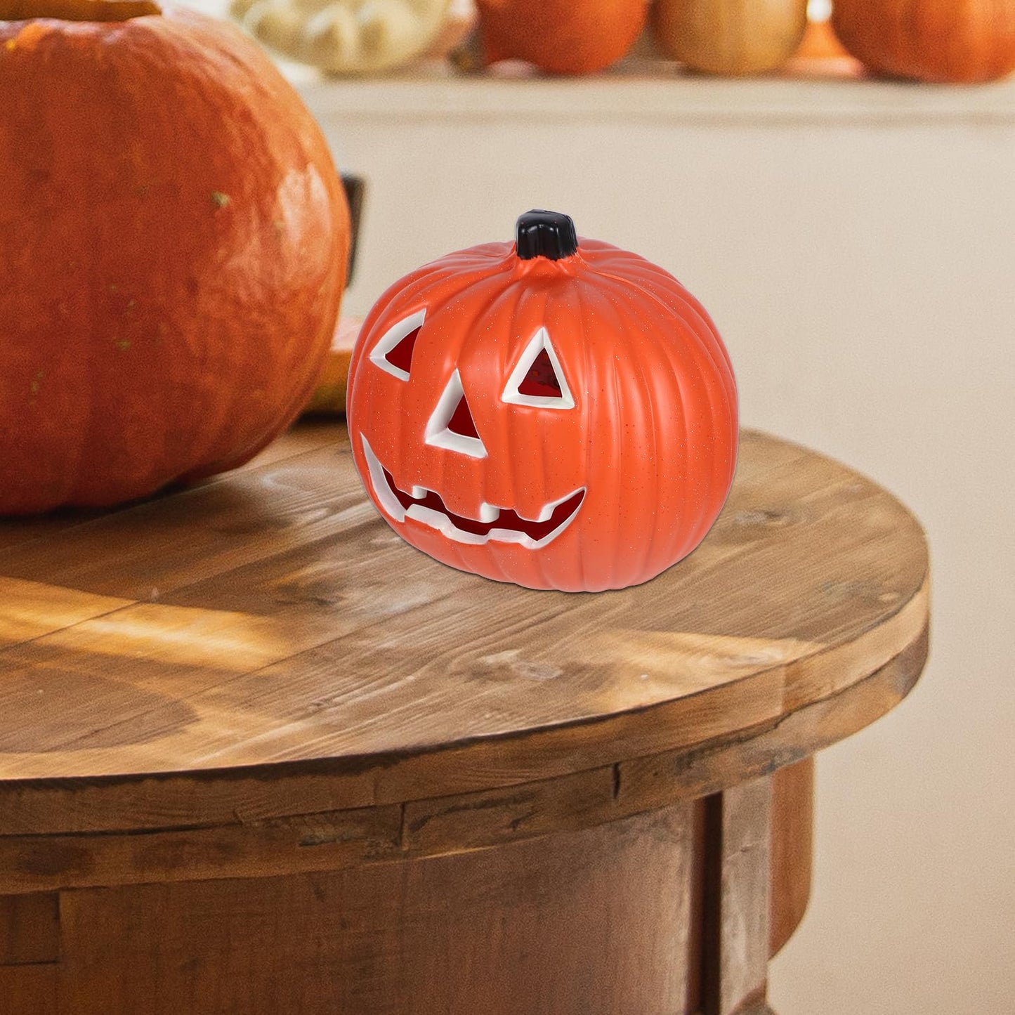 Toddmomy Halloween Pumpkin Lantern Decoration with Led Light Hollow Light up Jack-O-Lantern for Indoor and Outdoor Tabletop Halloween Decorations 8.27X6.3X7.87 Inches