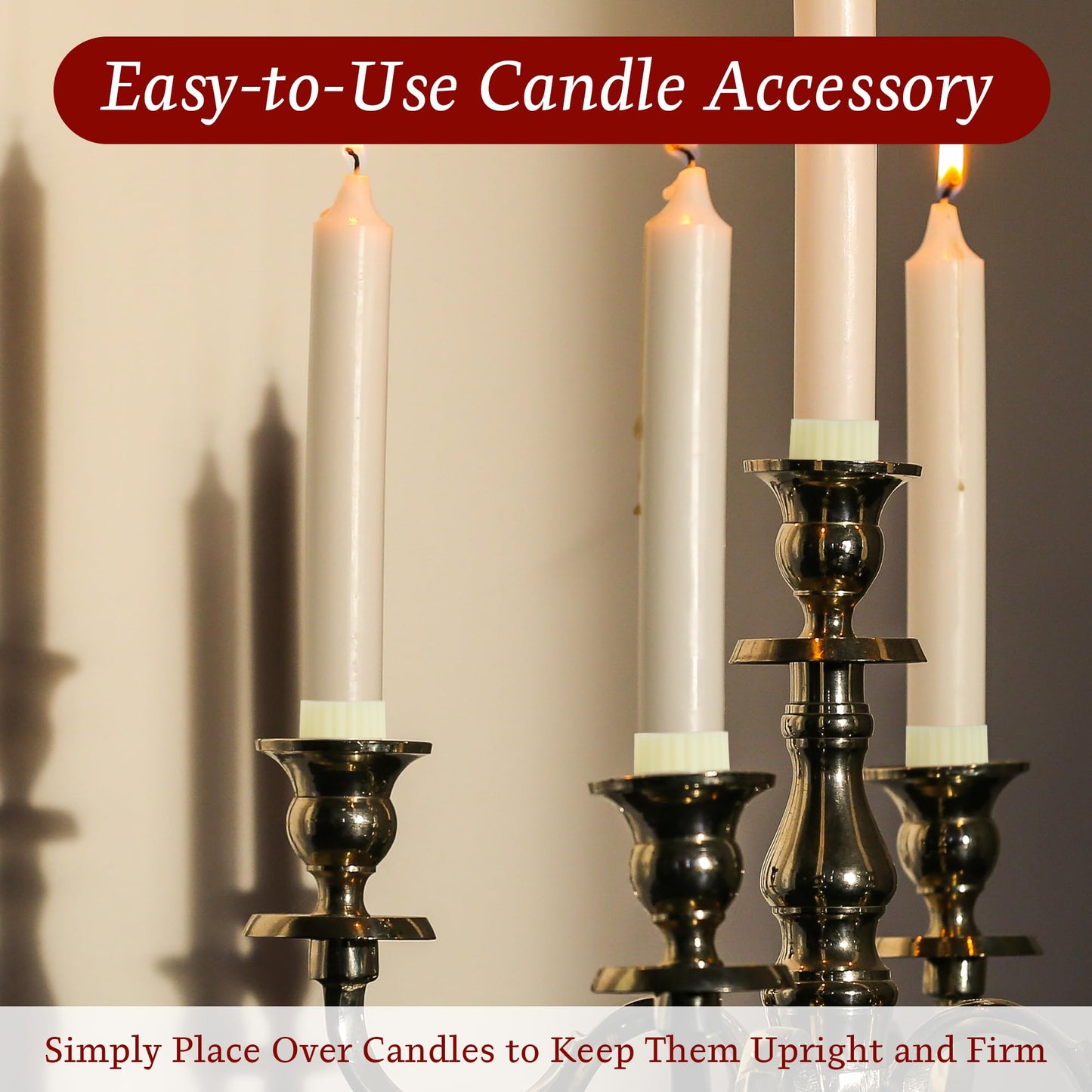 Funria 100Pcs Silicone Taper Candle Grippers Non-Slip Candle Holder Adapter Candle Drip Protectors,Vertical-Fixing Silicone Candle Rings,Decorative Stabilizer for Tapers and Candles