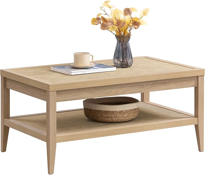 SICOTAS Rattan Coffee Table for Living Room