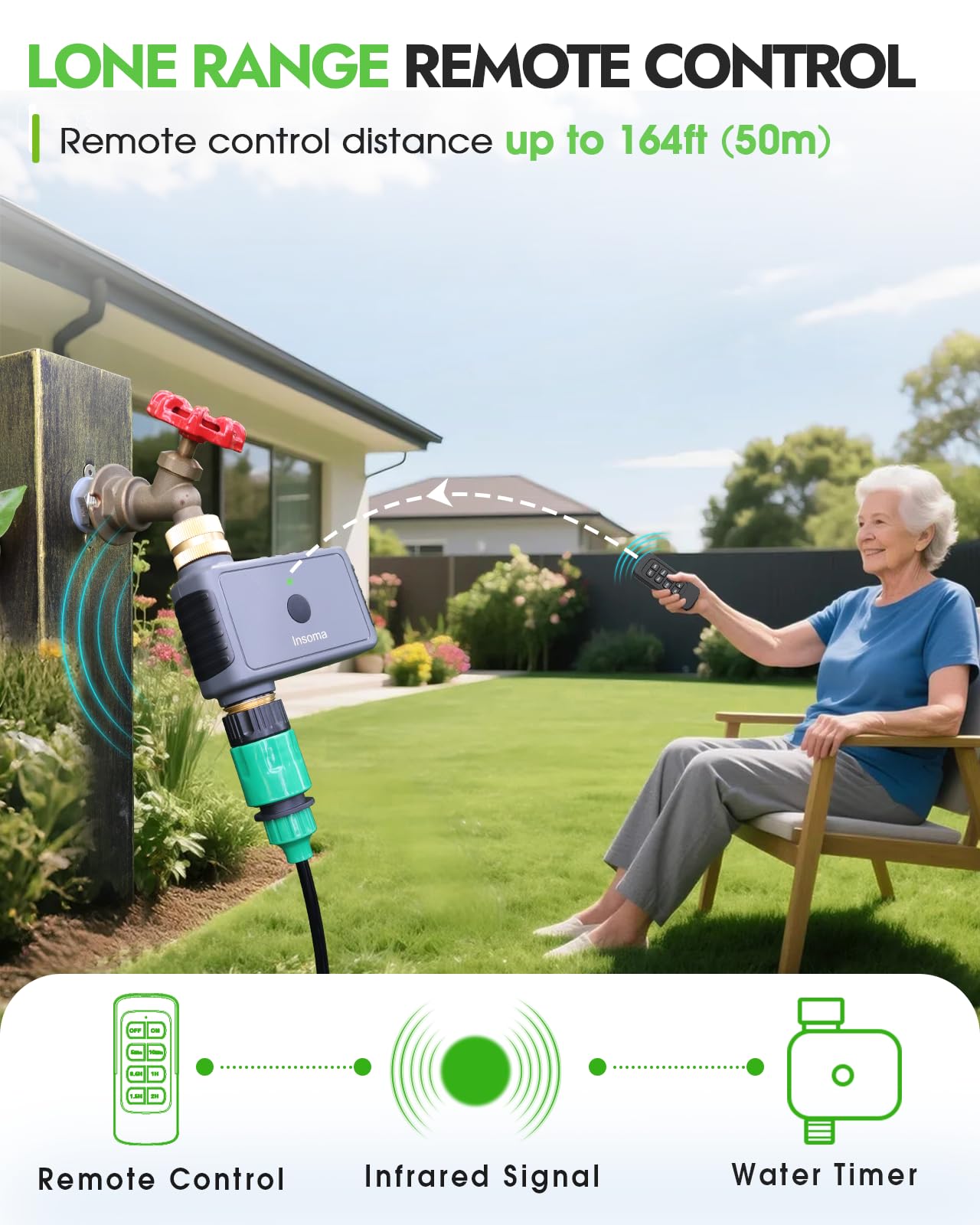 Insoma Remote Control Sprinkler Timer with Brass Inlet & Outlet, Garden Hose Timer Turns Water Off Automatically, Up to 120 Minutes of Run Time, for Faucet, Lawn, Drip, Soaker Hose, IP55 Waterproof