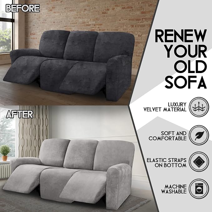ULTICOR Velvet 8-Pieces Recliner Sofa Covers Stretch Reclining Couch Covers