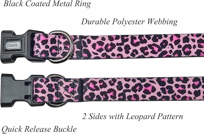 Dog Collar Leash Set, Leopard Pattern, Polyester Material, Adjustable Collar and 5ft Matching Leash, for Small Dogs.(S, Colorful Leopard)
