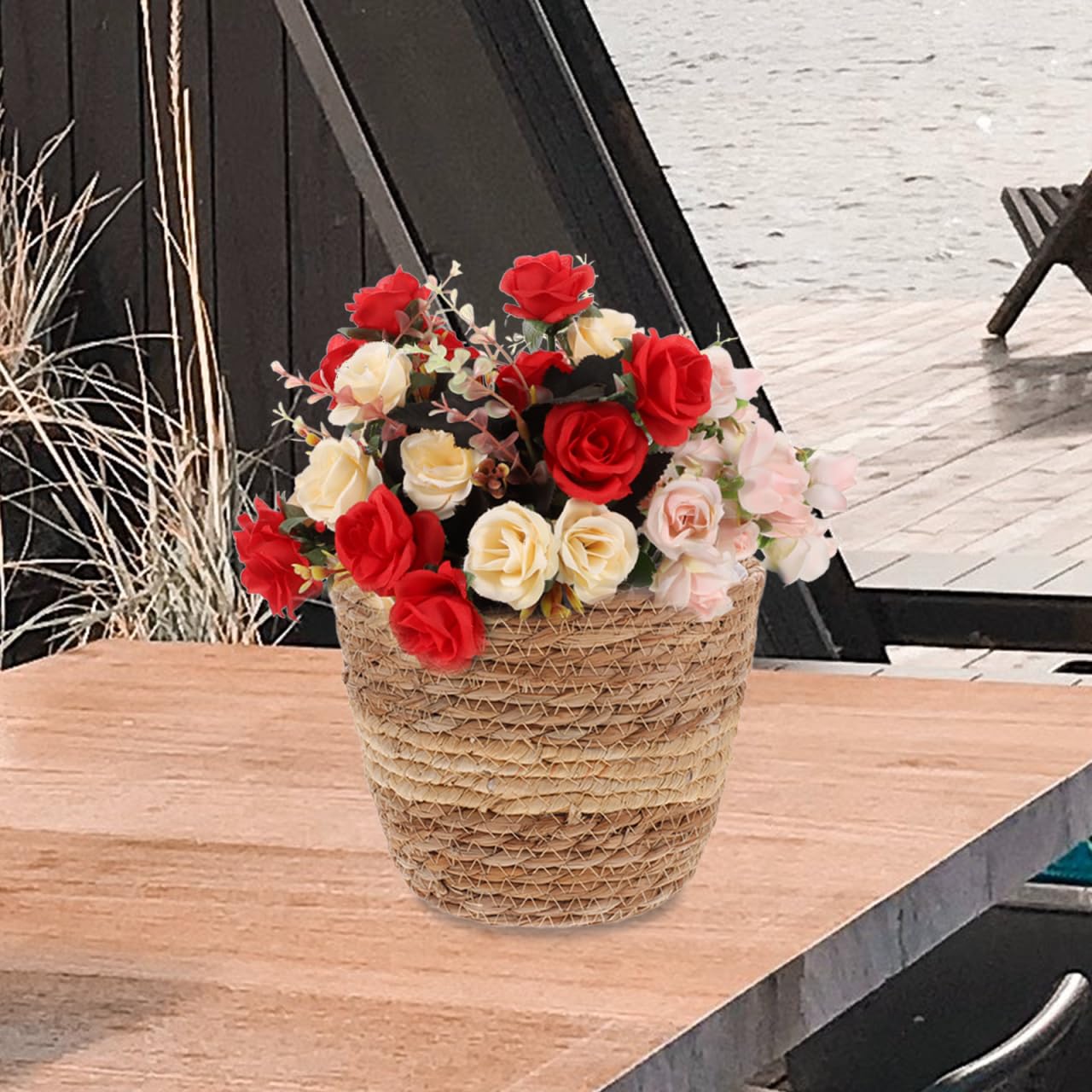Toddmomy Woven Plant Pot Basket Handwoven Planter for Indoor Plants Natural Rattan Flower Basket 7.08X7.08X5.90 Inch Lightweight Decorative Storage Container