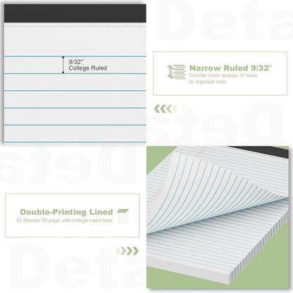Legal Pads 8.5 x 11 inch Notepad, 2 Pack White Note Pads 8.5'' x 11'' for Work, Double-Side Printed Lined Paper Pads College Ruled White Notepads 30 Sheets Per Writing Pad for School, Home, Office