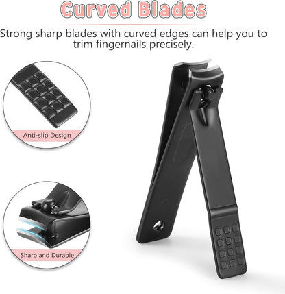 Manicure Set, Jubolion 19pcs Stainless Steel Professional Nail Clippers Pedicure Set with Black Leather Storage Case, Portable Grooming Kit for Travel or Home, Perfect Gifts Women and Men (Black)