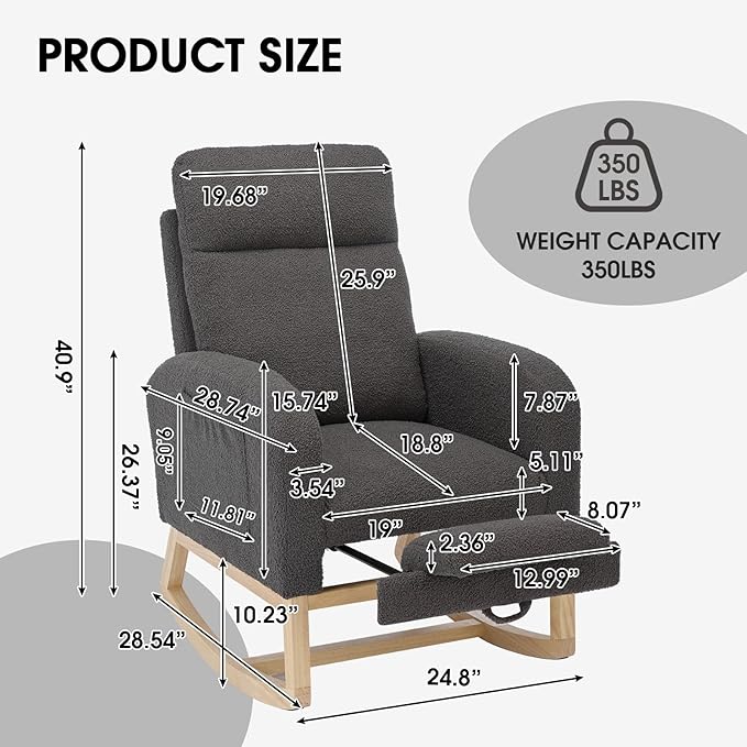 NIOIIKIT Modern Nursery Rocking Chair, Teddy Upholstered Rocking Chair