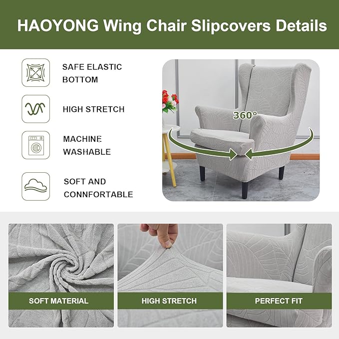 HAOYONG Waterproof Wing Chair Slipcovers Stretch Wingback Chair Covers 3 Pieces