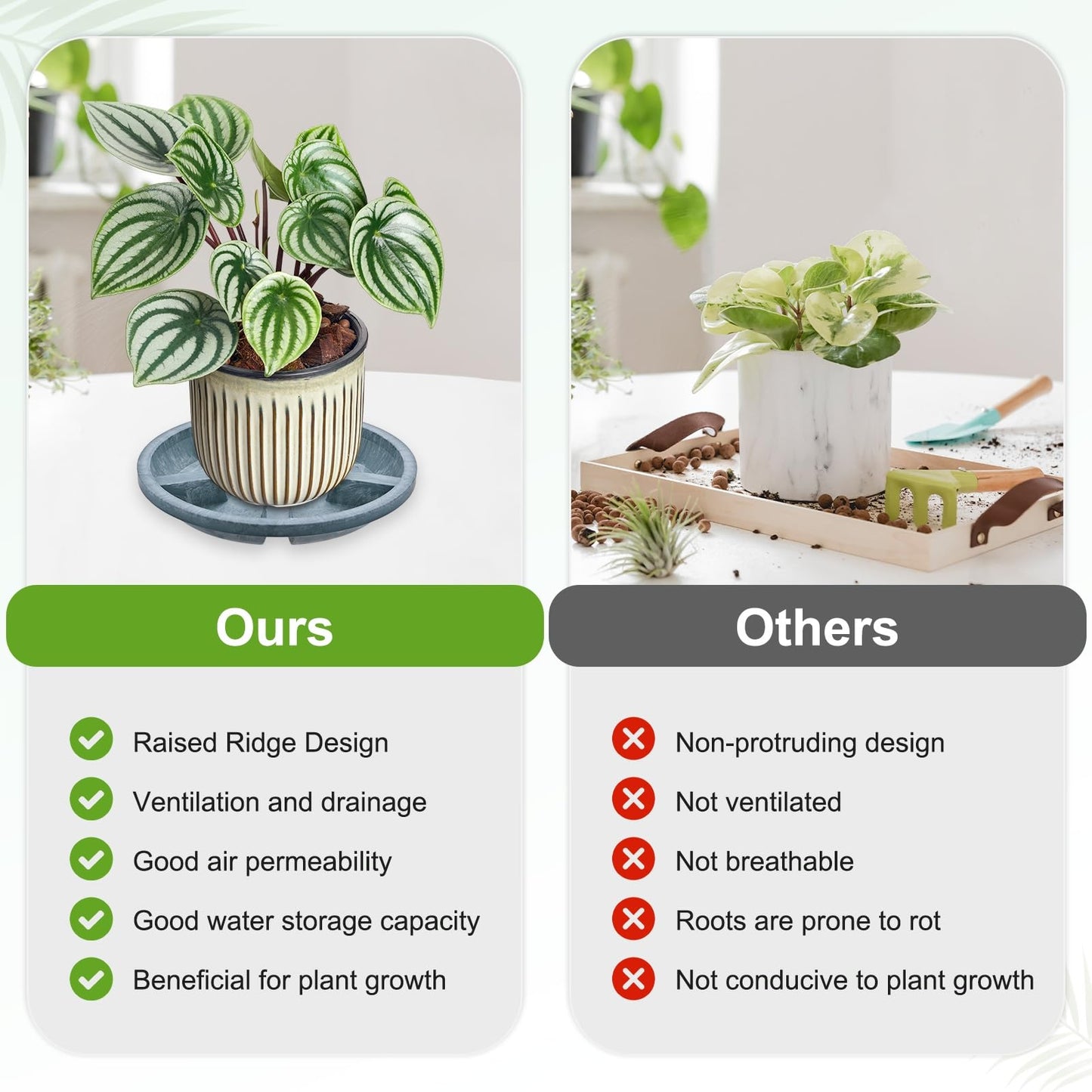 M METERXITY 2-Pack Plant Saucers, 8 Inch OD Anti-Rot Root Resin Flower Pot Plant Saucers for Indoor/Outdoor, Flowerpot Drip Tray [6.3 Inch ID, Blue]