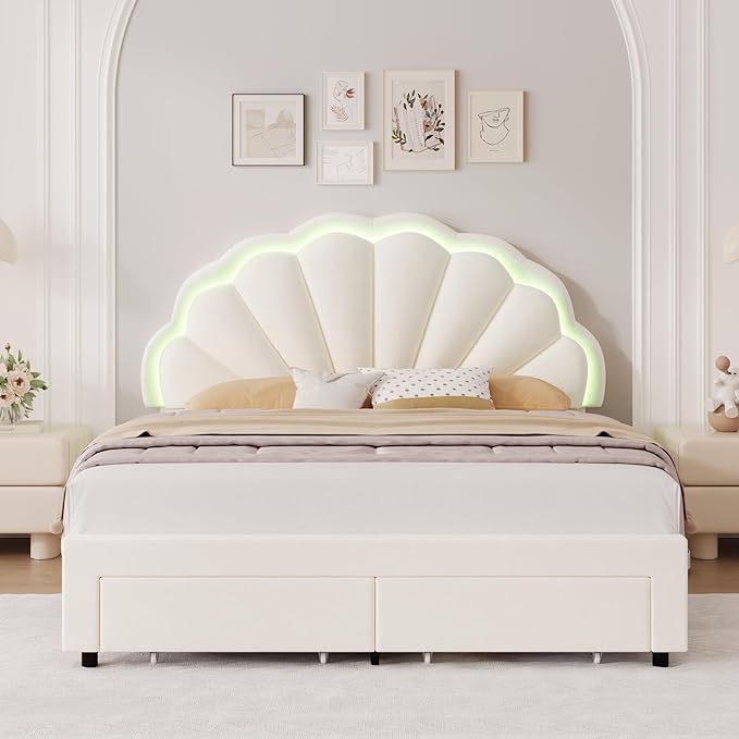 HIFIT Queen Upholstered Smart LED Bed Frame