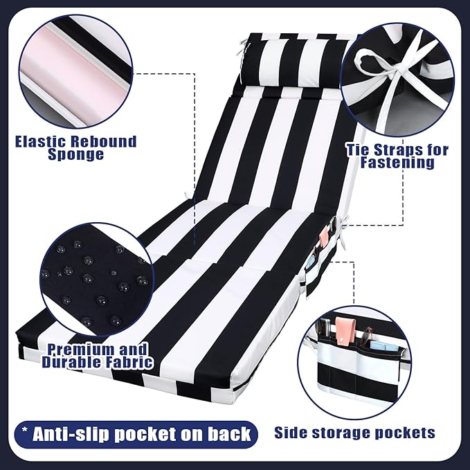 Wenqik 2 Pcs Outdoor Chaise Lounge Cushion