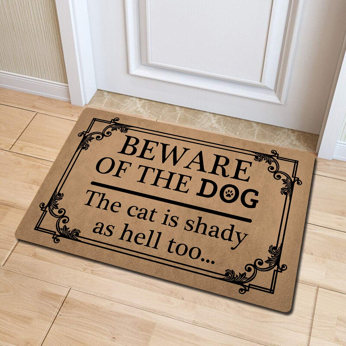 Funny Welcome Mat 30"(L) x 18"(W) Doormat for Entrance Way Indoor Mats No Slip Kitchen Rugs and Mats (Beware of the Dog The Cat Is Shady As Hell Too Funny Welcome Door Rugs Novelty Door Mat)