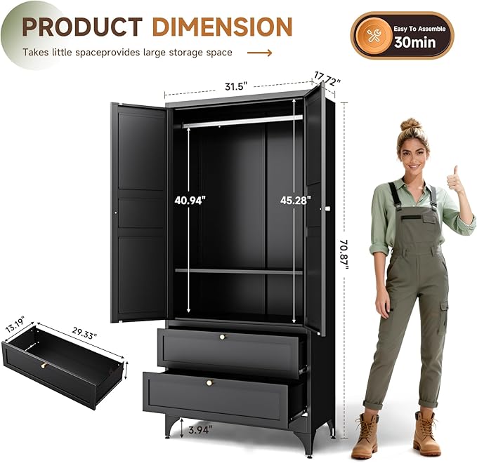 Letaya Metal Armoire Wardrobe Closet
