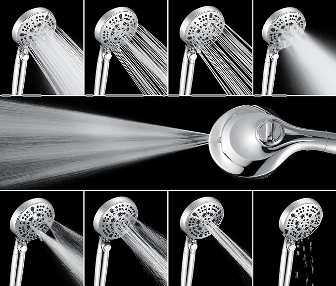 INAVAMZ 2-in-1 Shower Heads with Handheld Spray Combo: 10” Rainfall Shower Head & Hand Held Shower Head, 9 Spray Settings Detachable Shower Head with ON/OFF Switch and 15-Stage Filter