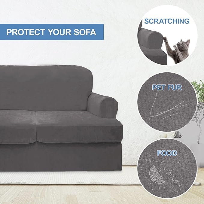 CUCRAF Cushion Sofa Cover 3 Piece Slipcovers, Soft Thick Velvet Couch Cover