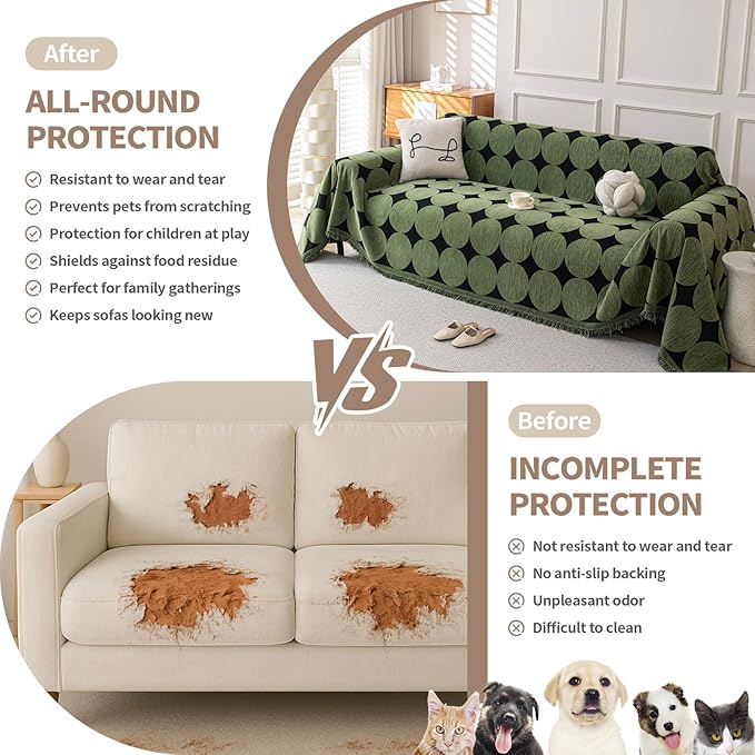 Boho Chenille Couch Cover for Dogs, Non Slip Sofa Cover, Couch Slipcover Covers