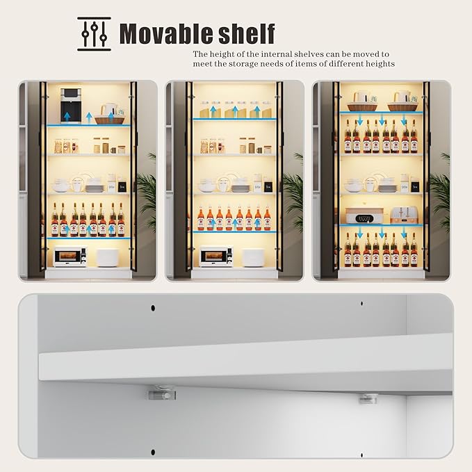 Dystler Display Cabinet with Doors and Adjustable Shelves, 5 Tier Display Case