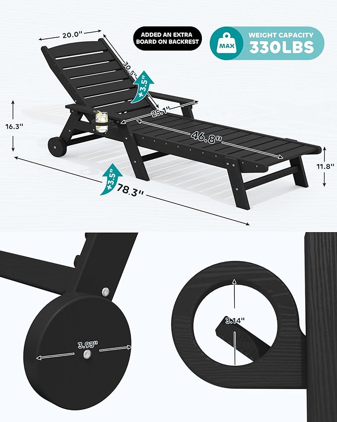 SERWALL Patio Chaise Lounge Chair Set of 2