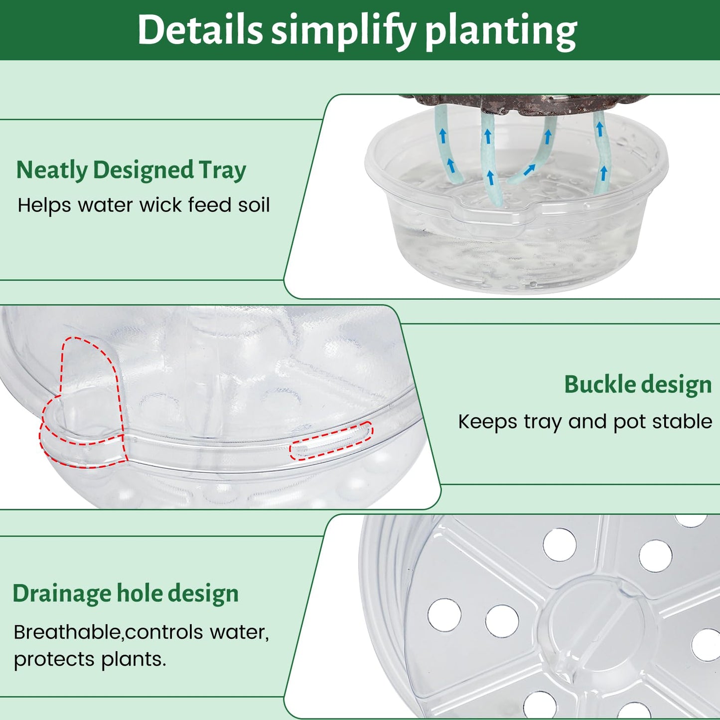 Bluepro 18 Pack 6.5/5/4 Inch Clear Self Watering Plant Pots with Bottom Water Tray & Watering Rope, Transparent Nursery Pots with Drainage for Seedlings, Herbs, and Houseplants