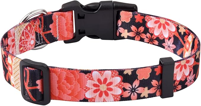 Mihqy Dog Collar with Bohemia Floral Tribal Geometric Patterns - Soft Ethnic Style Collar Adjustable for Small Medium Large Dogs(Red Flower A,S)