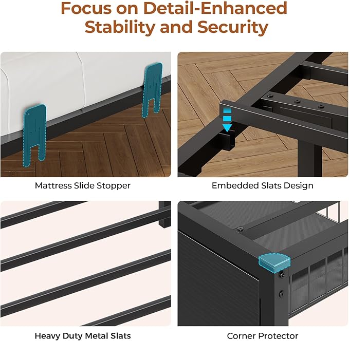 DICTAC Corner Bed Frame with 2 Storage Drawers and Bookcase Headboard Twin XL
