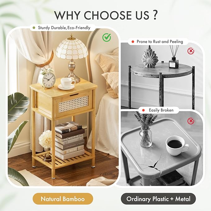 Bamboo Nightstand, Boho Side Table