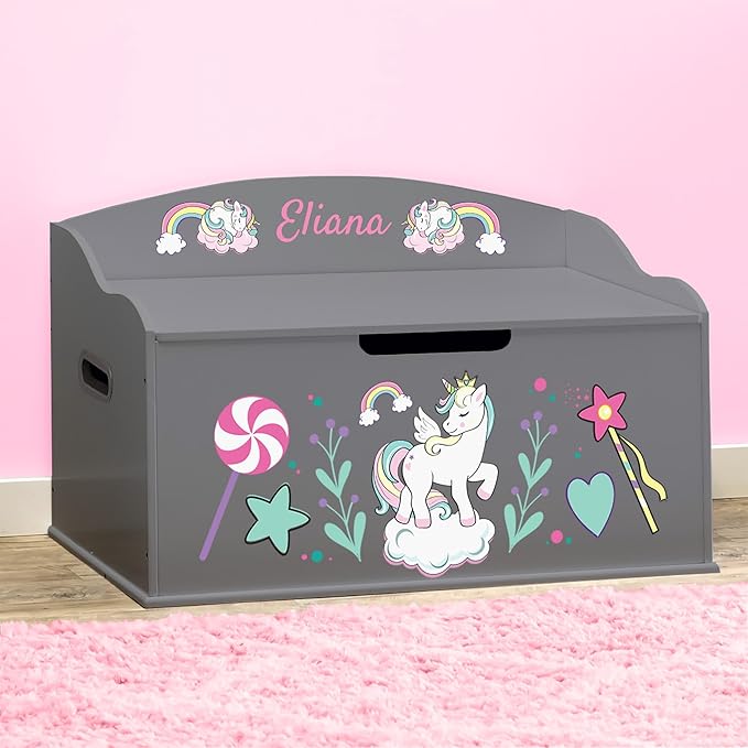 DIBSIES Personalized Creative Wonders Toy Box, Unicorns & Rainbows, 30 x 19.25