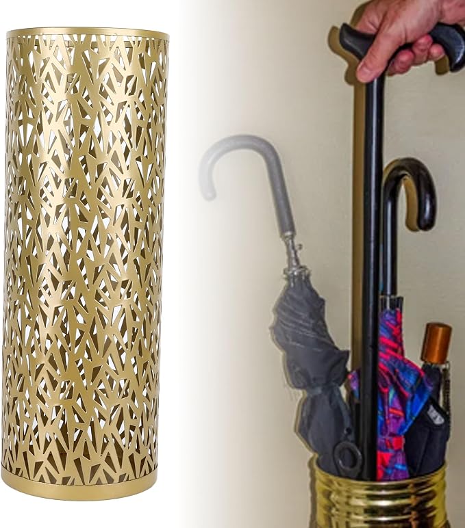 Metal Round Umbrella Stand Rack,Umbrella Holder Organizer Bin Hollowed Freestanding Canes Walking Sticks Holder for Entryway Home Hotel Office Decor (S)