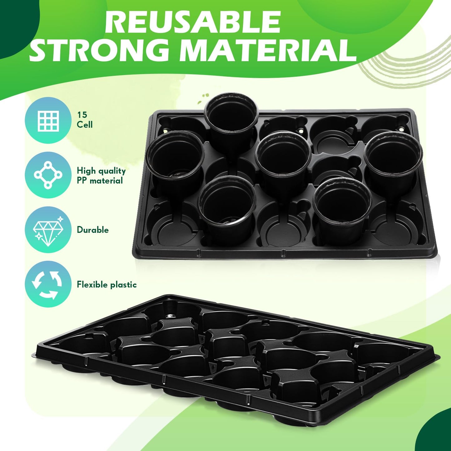 Baderke 4 Inch Round Nursery Pots 90 Pcs, 15 Cell Nursery Pots Trays 6 Pack, Durable Seedling Starting Germination Flowerpot Trays, Small Planter Propagation 6 Sets(Multicolor)