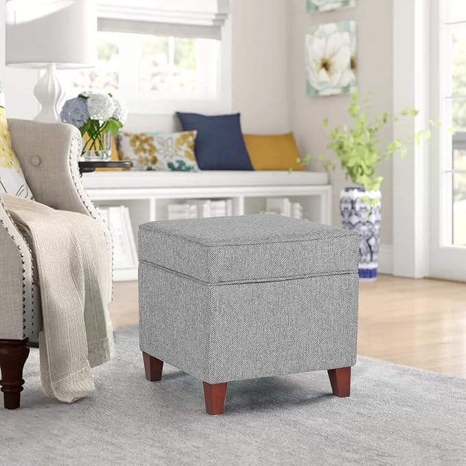 Adeco 17 Inch Square Linen Storage Ottoman